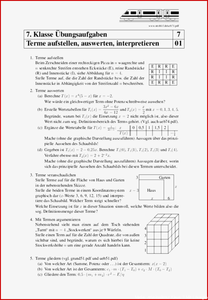 Terme aufstellen Termumformungen Übungen und Aufgaben mit