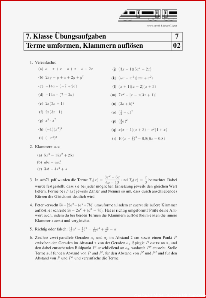 Terme Klammern auflösen und zusammenfassen Übungen mit Lösung