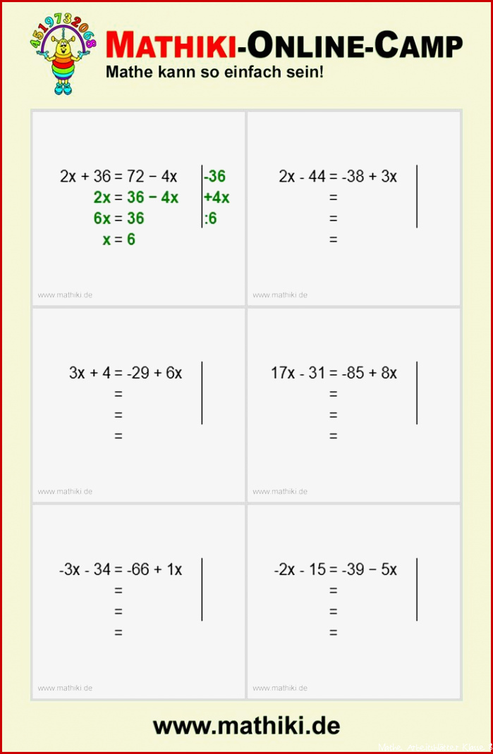 Terme Und Gleichungen Klasse 7 Arbeitsblätter Pdf Carl