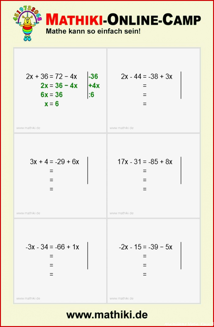 Terme Und Gleichungen Klasse 8 Arbeitsblätter Kostenlos