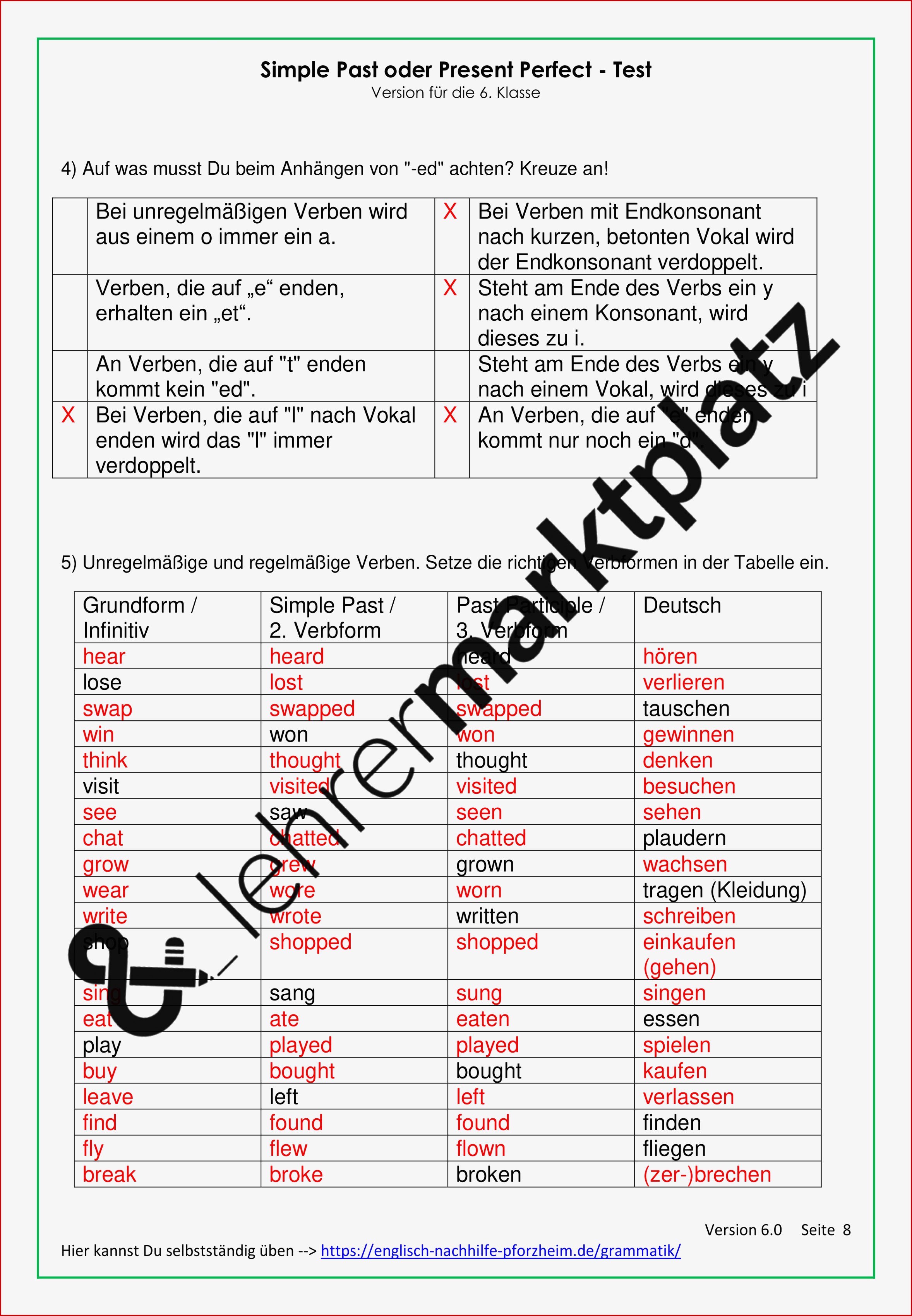 Test Zum Unterschied Von Simple Past Und Present Perfect