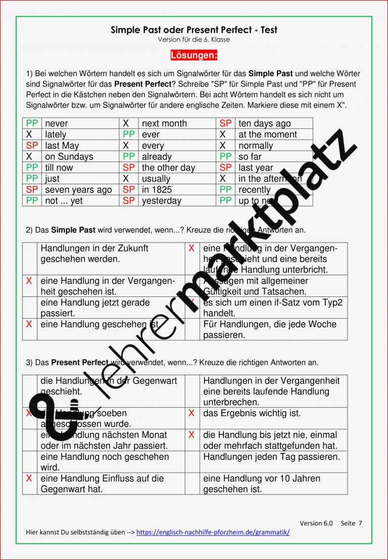 Test zum Unterschied von Simple Past und Present Perfect zum Download Test zum Unterschied von Simple Past und Present Perfect