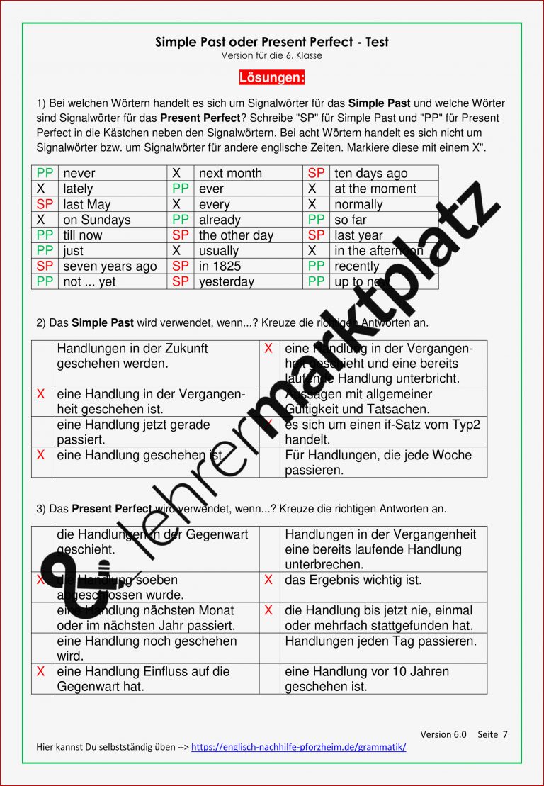 Test zum Unterschied von Simple Past und Present Perfect