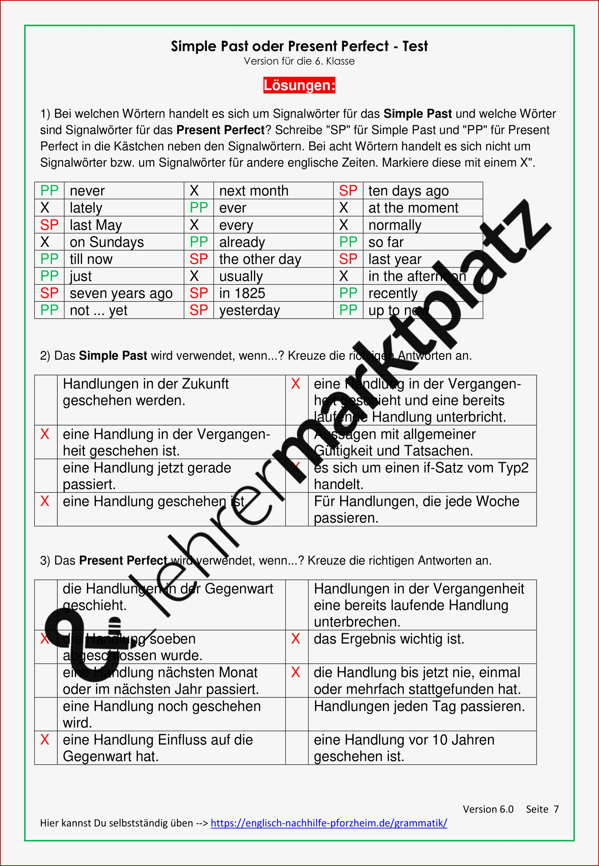 Test Zum Unterschied Von Simple Past Und Present Perfect