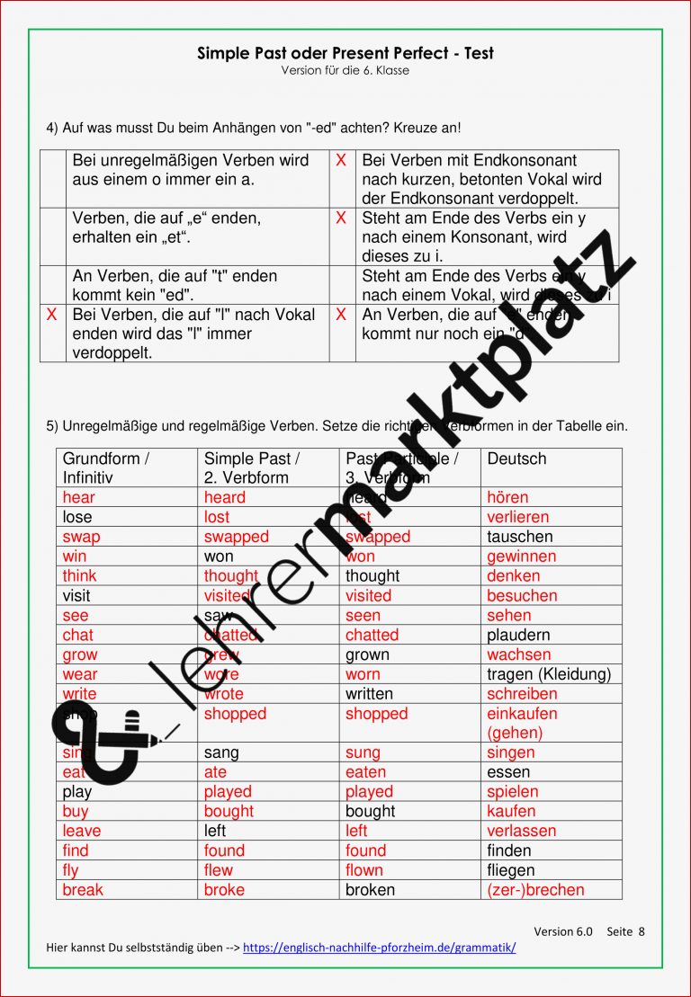 Test Zum Unterschied Von Simple Past Und Present Perfect