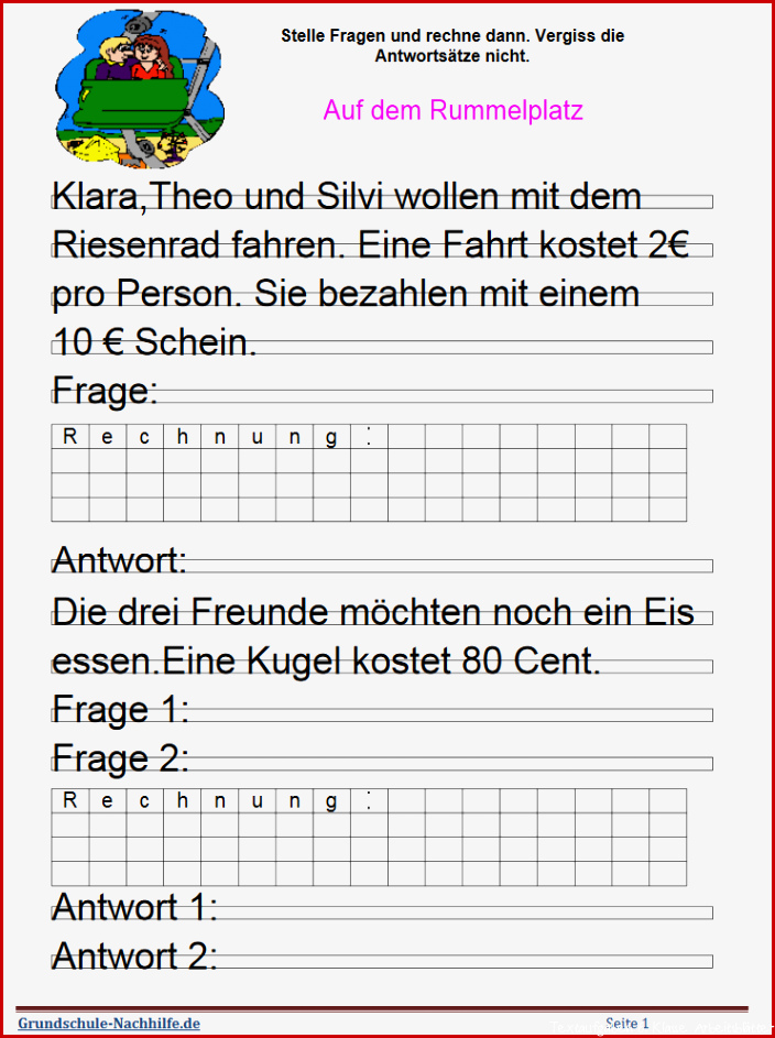 Textaufgaben 2 Klasse Arbeitsblatter Kostenlos