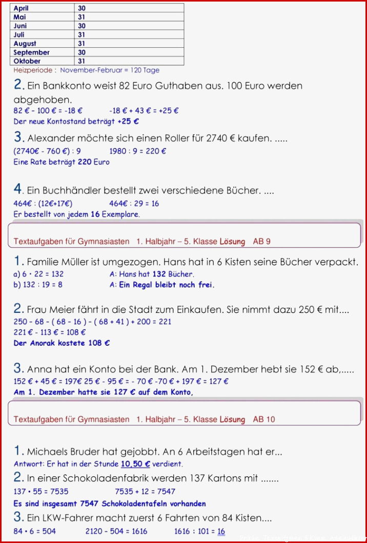 Textaufgaben 6 Klasse Arbeitsblätter Mit Lösungen Worksheets