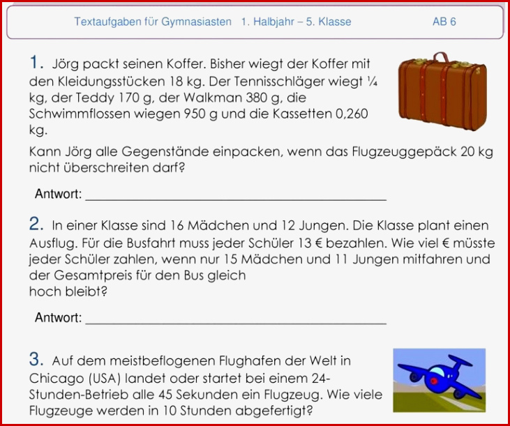 Textaufgaben 6 Klasse Arbeitsblätter Mit Lösungen Worksheets