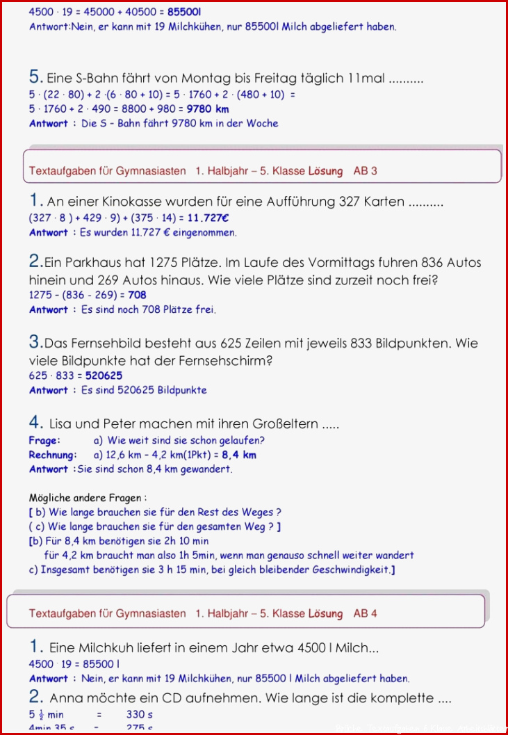 Textaufgaben 6 Klasse Arbeitsblätter Mit Lösungen Worksheets