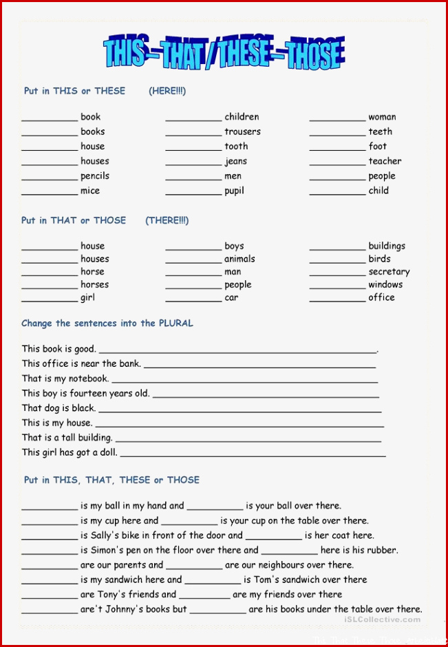 This that these those worksheet Free ESL printable