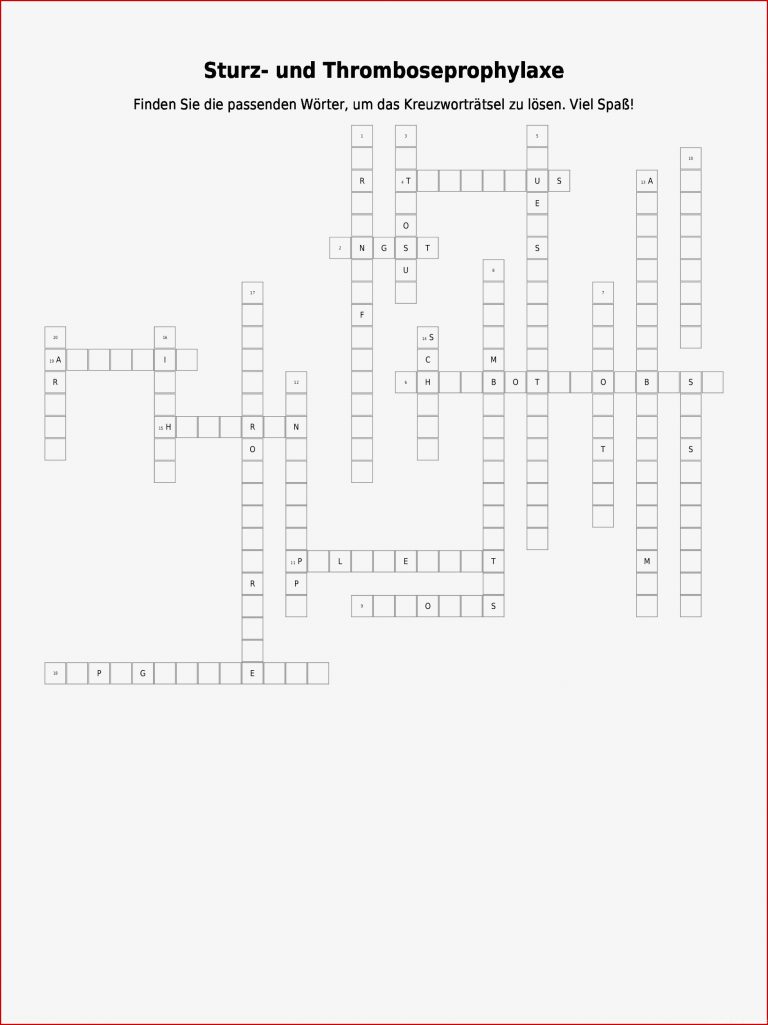 Thrombose Und Kontrakturenprophylaxe – Kreuzworträtsel