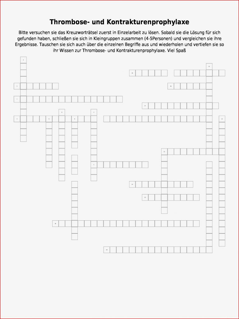 Thrombose Und Kontrakturenprophylaxe – Kreuzworträtsel