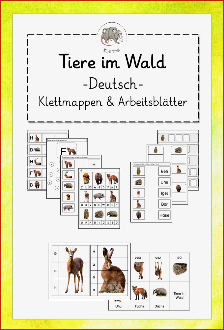 Tiere im Wald Klettmappen und Arbeitsblätter für den