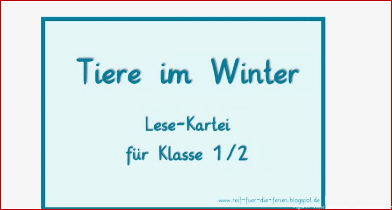 Tiere im Winter Kartei Klasse 1 pdf