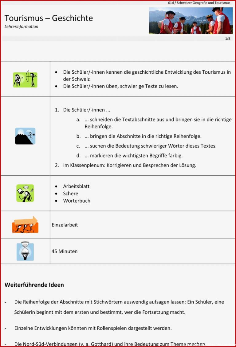 Tourismus Geschichte Lehrerinformation - Pdf Kostenfreier Download