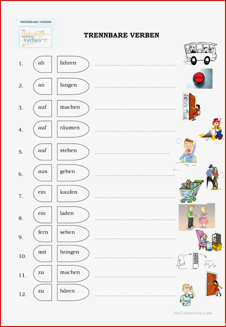 TRENNBARE VERBEN Arbeitsblatt Kostenlose DAF Arbeitsblätter