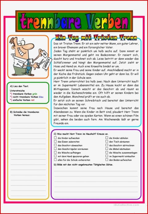 Trennbare Verben Lesetext Übung 2a