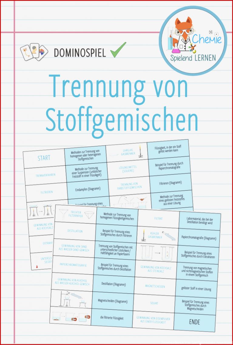 Trennung von Stoffgemischen – Domino Spiel