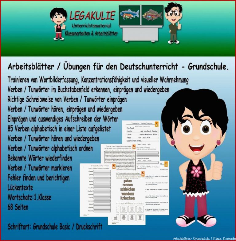 Tunwörter / Verben 1.Klasse Arbeitsblatt Grundschule PDF in Bayern ...