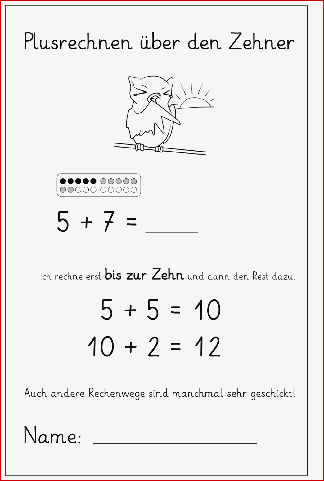 über Den Zehner Rechnen Arbeitsblätter Worksheets