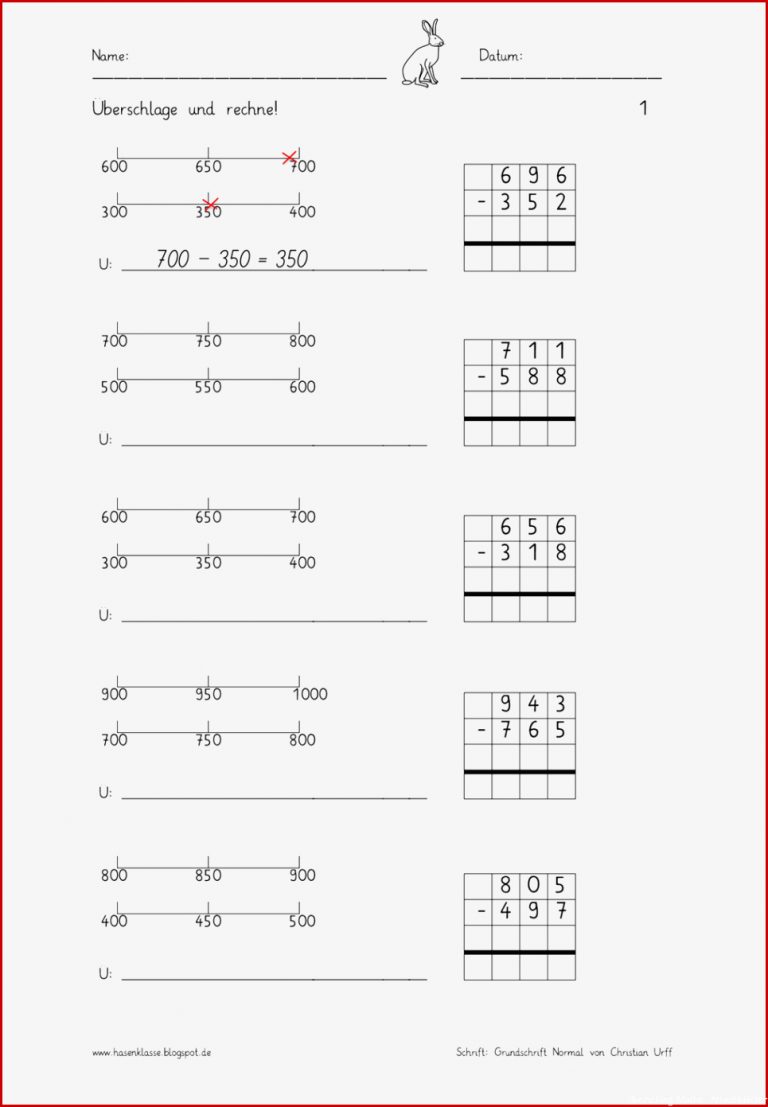 Überschlag mathe Schriftliche subtraktion Mathe