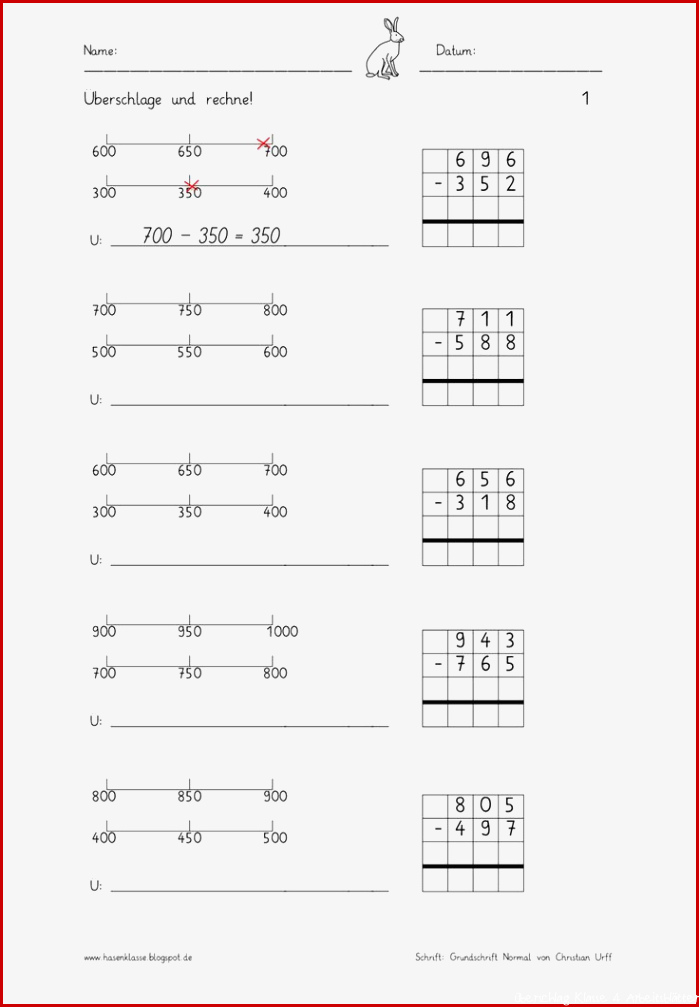 Überschlag mathe Schriftliche subtraktion Mathe