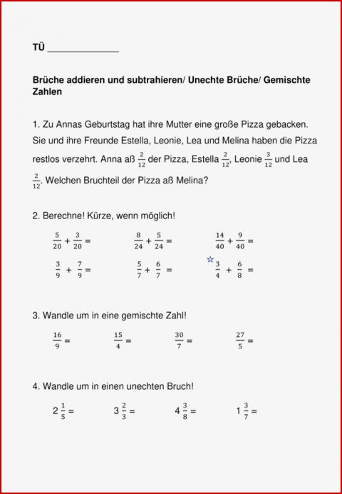 Übung Brüche Ad Ren Subtrahieren Gemischte Zahlen