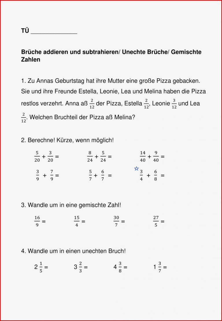 ÜBUNG Brüche ad ren subtrahieren gemischte Zahlen