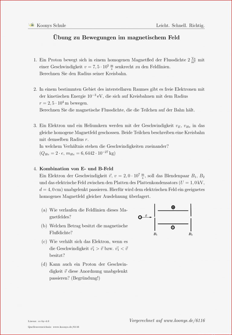 Übung Zu Bewegungen Im Magnetischem Feld Alle Aufgaben