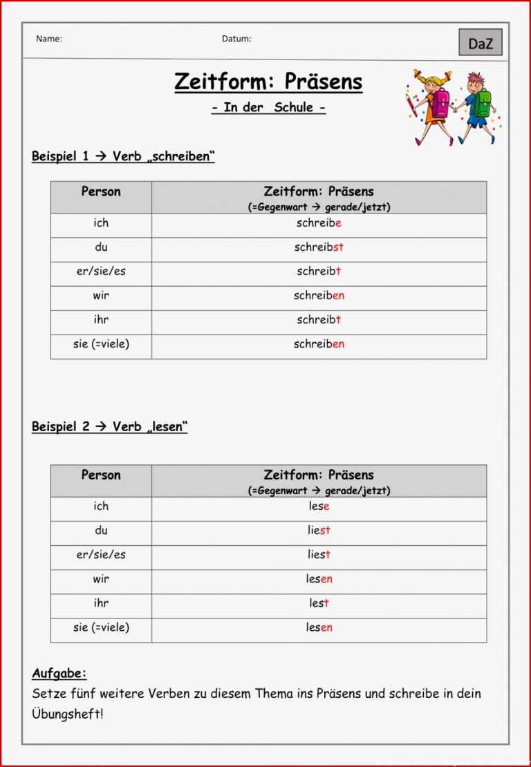 Übung Zum Präsens Schule