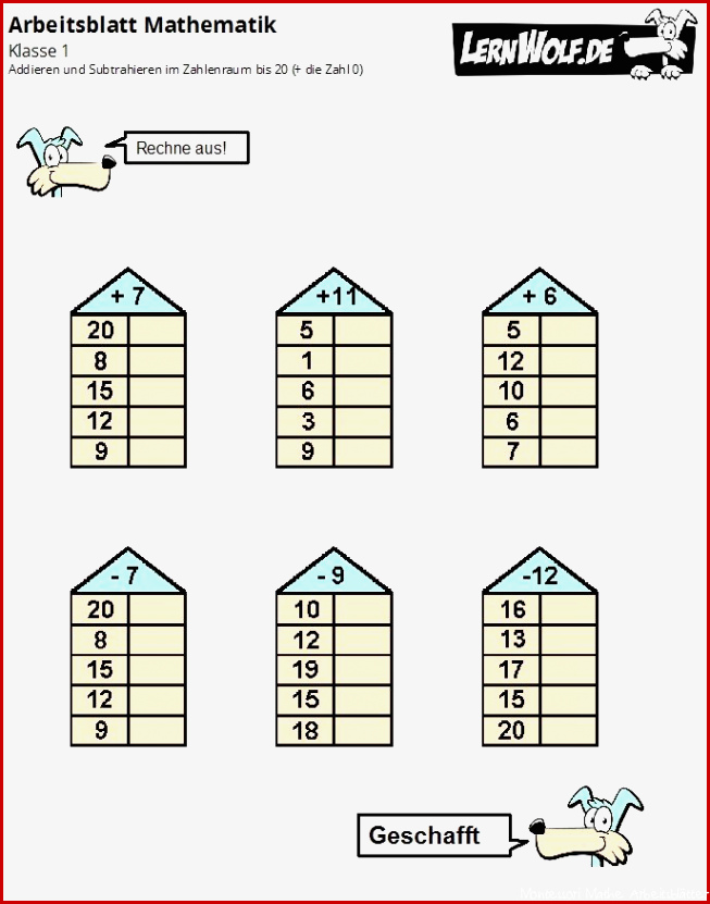 Übungen Mathe Klasse 1 kostenlos zum Download lernwolf