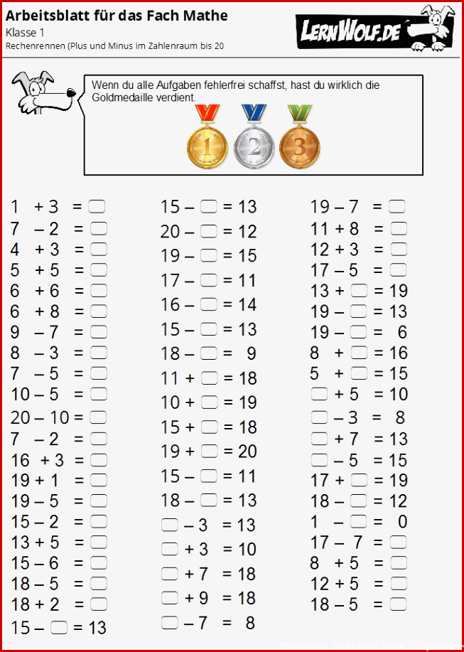 Übungen Mathe Klasse 1 kostenlos zum Download - lernwolf.de