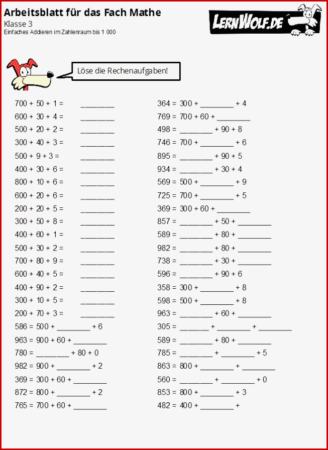 Übungen Mathe Klasse 3 Kostenlos Zum Download Lernwolf