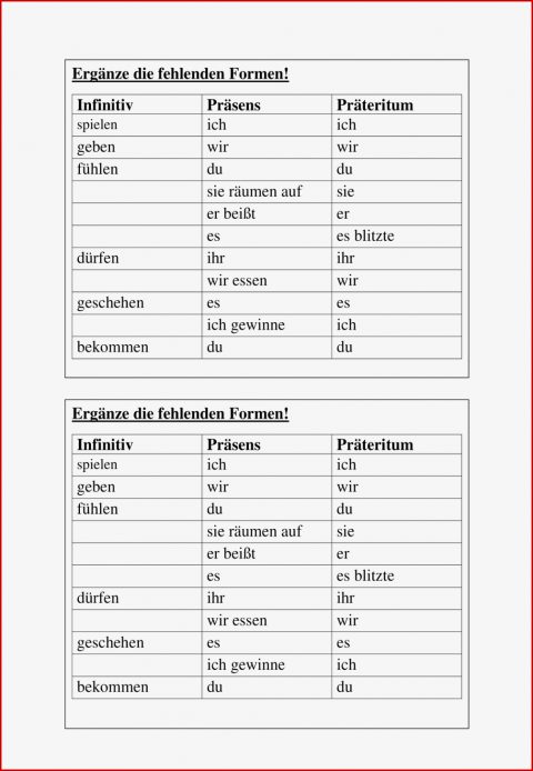 Übungen Zeitformen Verben – Unterrichtsmaterial In Den