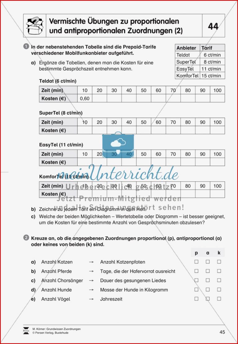 Übungen zu proportionalen und antiproportionalen