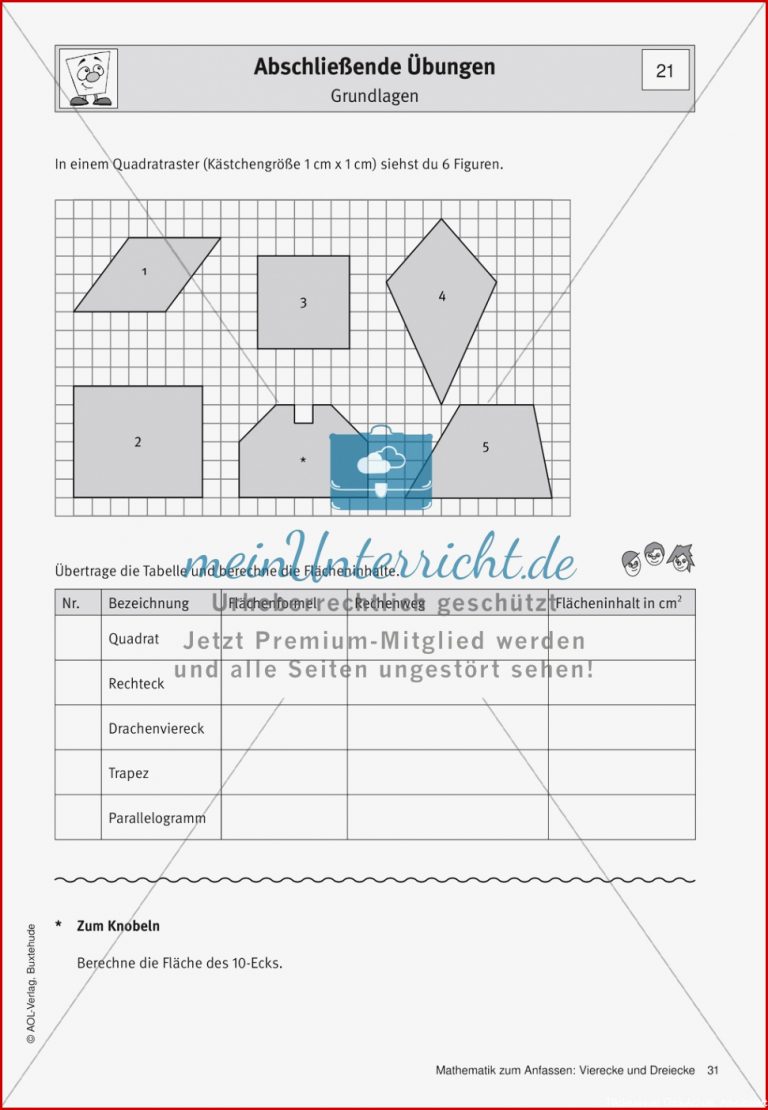 Übungen zu Vierecken Schätzen von Flächeninhalten mit