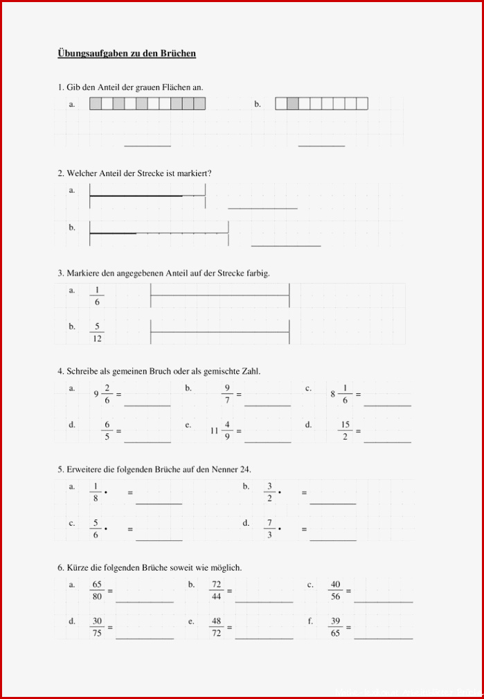 Übungsaufgaben Brüche