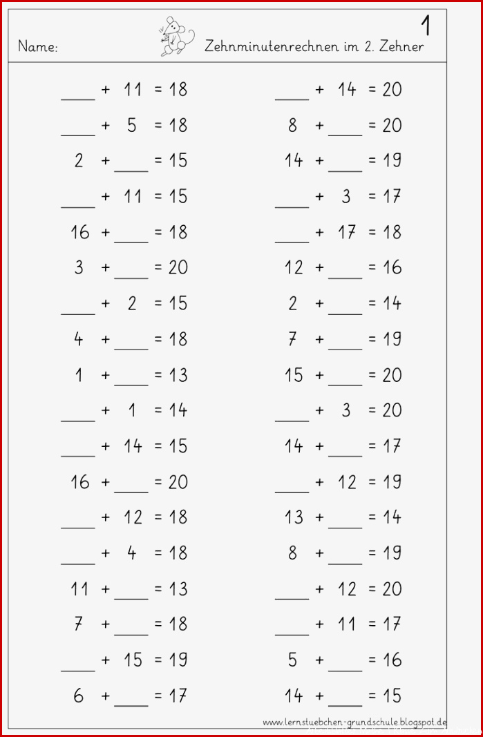 Übungsaufgaben Mathe Klasse 1 Zum Ausdrucken