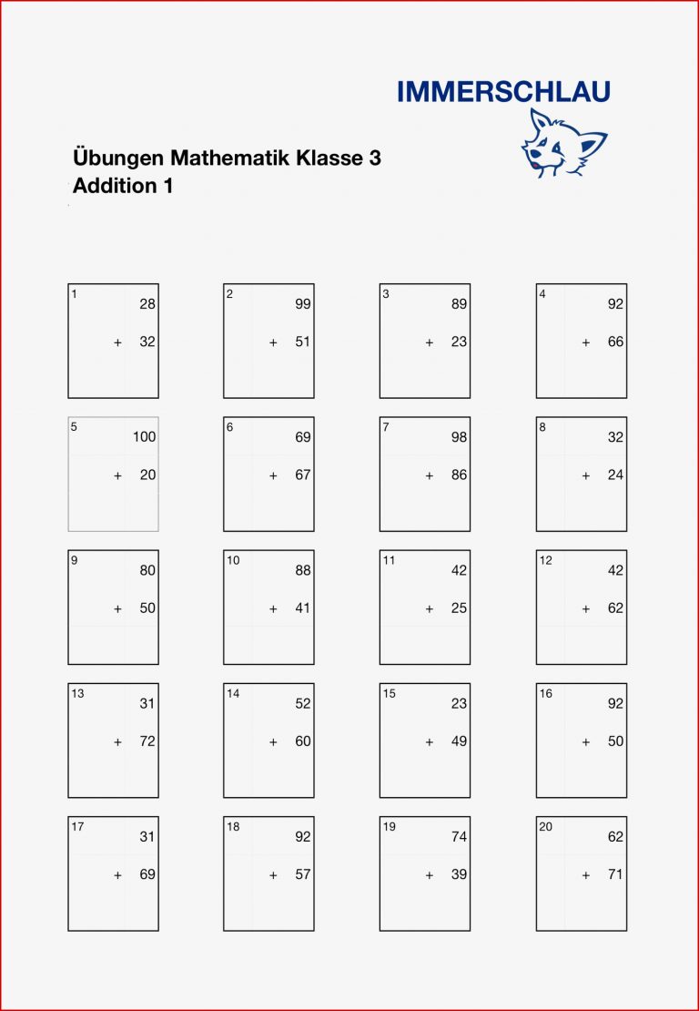 Übungsblätter Mathematik Klasse 3 – Addition – IMMERSCHLAU