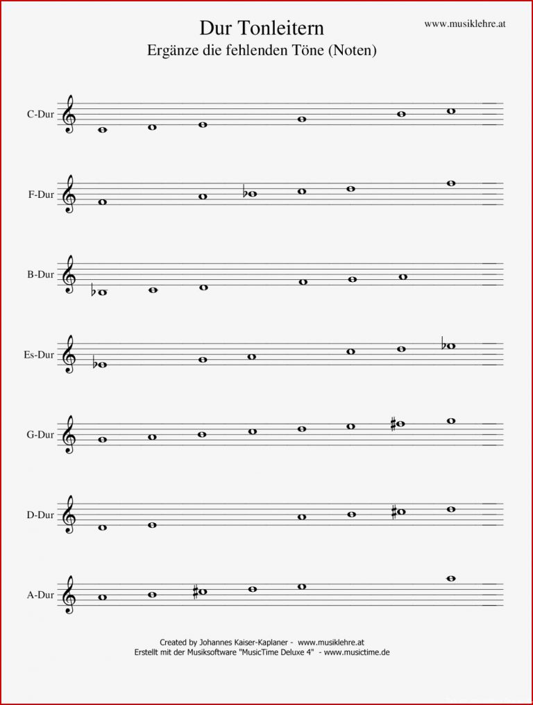 Übungsblätter Noten Dur und Molltonarten