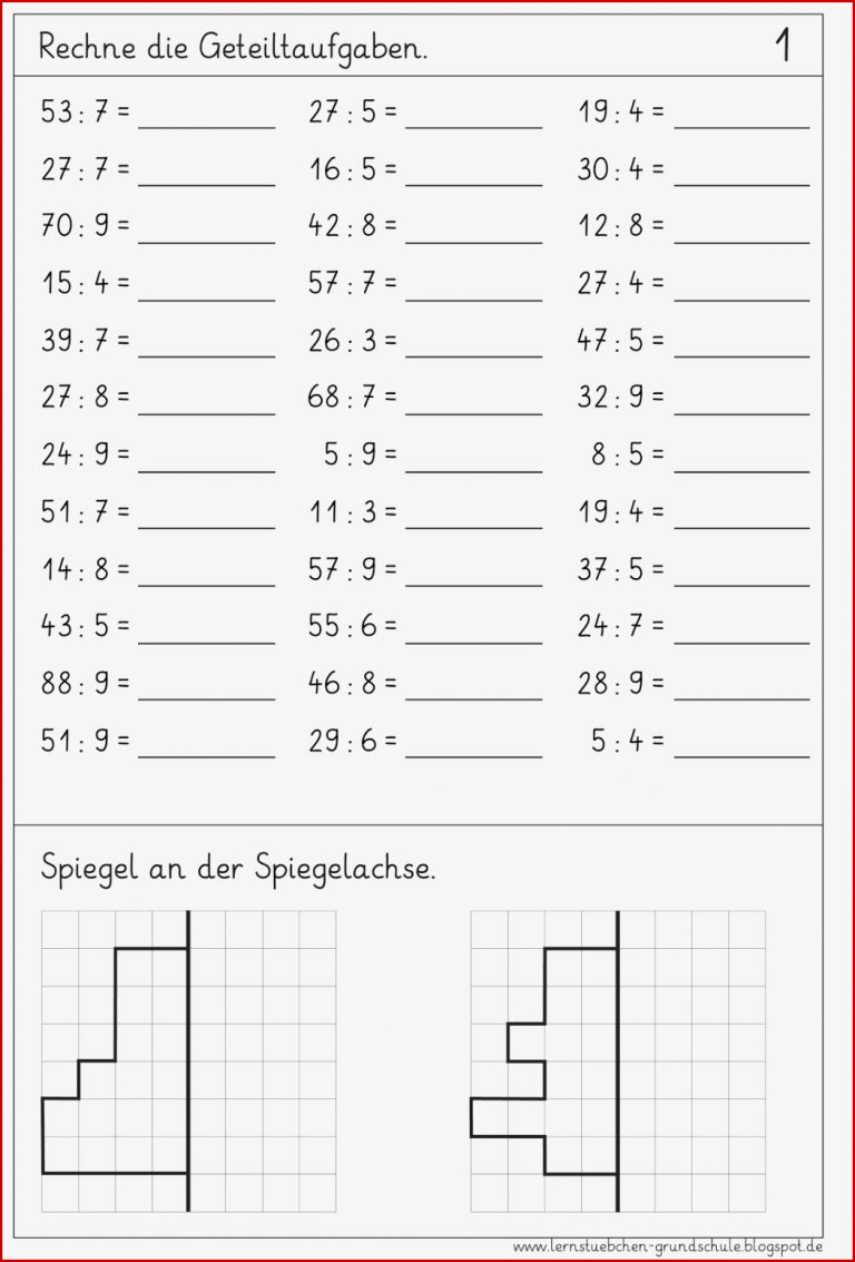 Übungsblätter zur Divison mit Rest