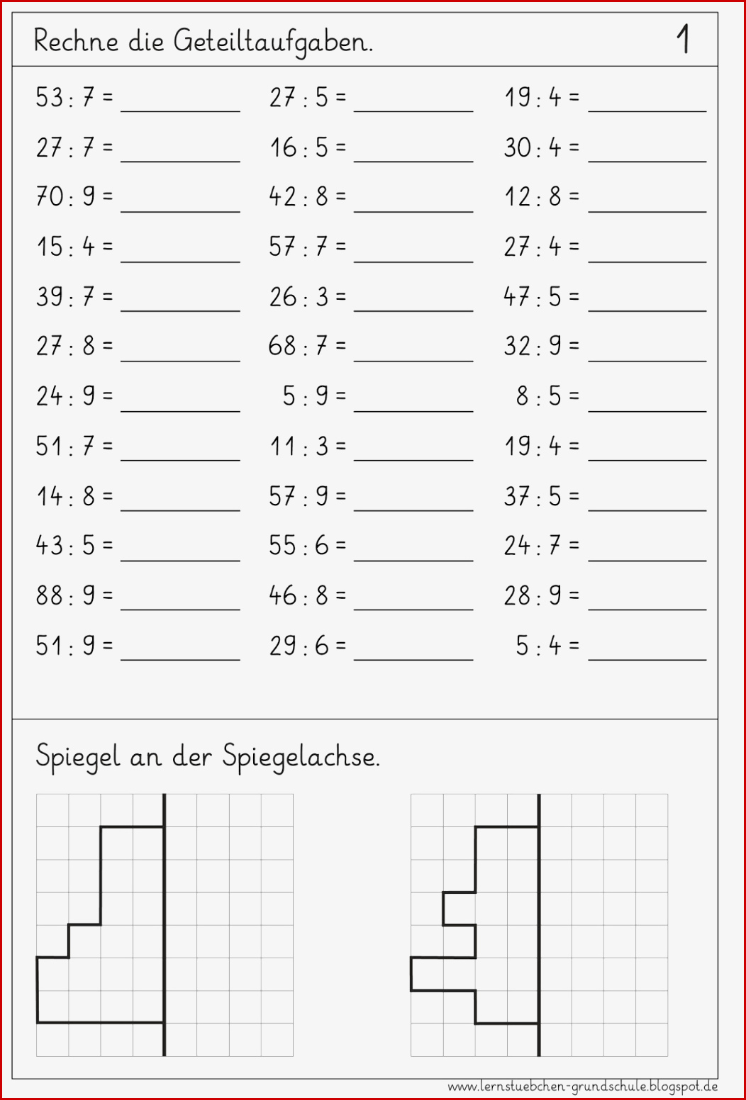 Übungsblätter Zur Divison Mit Rest