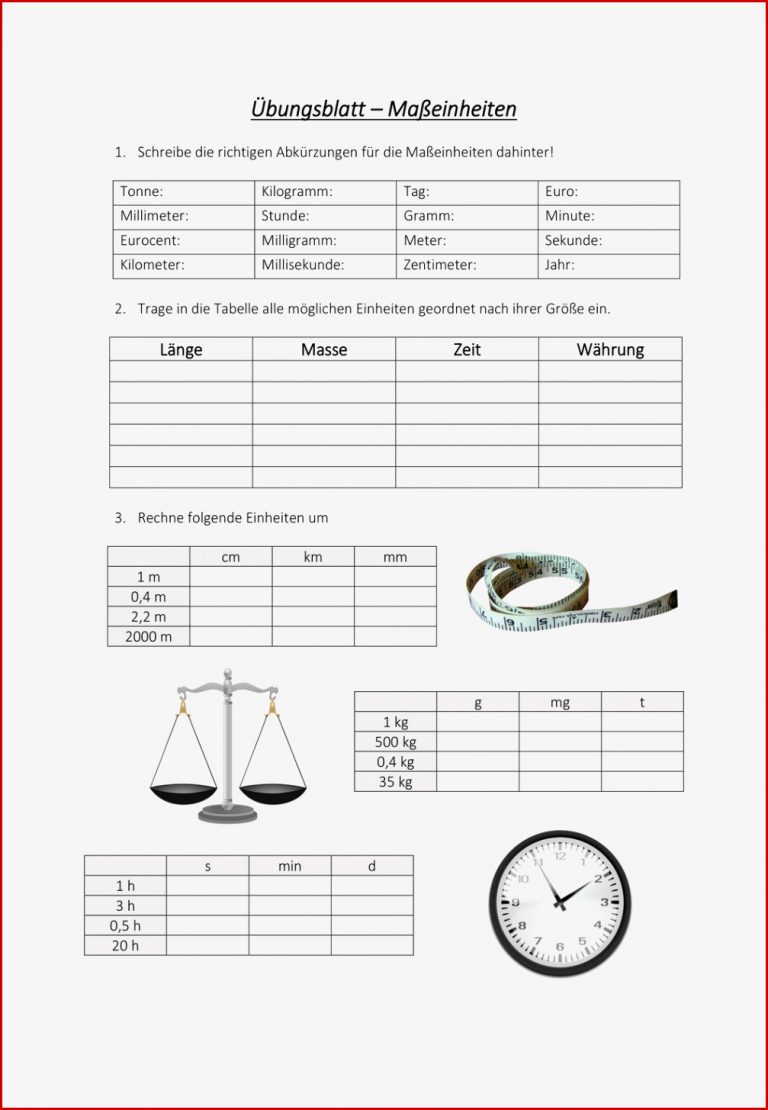 Übungsblatt Einheiten umrechnen – Unterrichtsmaterial im