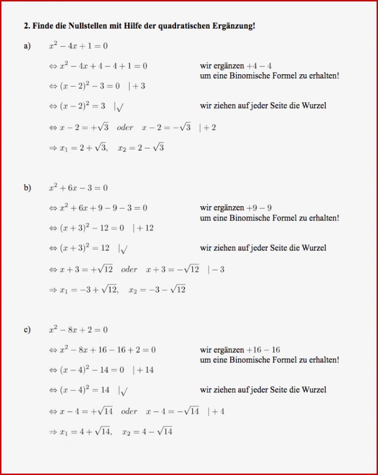 Übungsblatt Quadratische Gleichungen Lösen Ausführliche