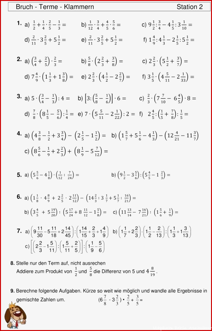 Übungsblatt zu Bruchterme in 2020