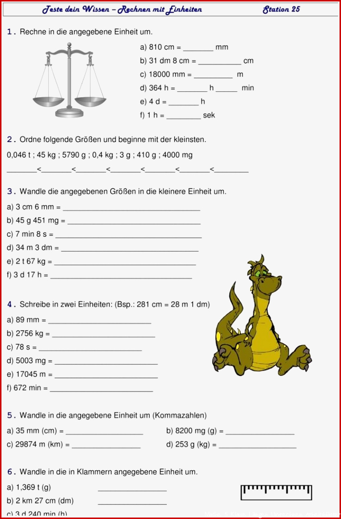 Übungsblatt zu Größen und Maßeinheiten