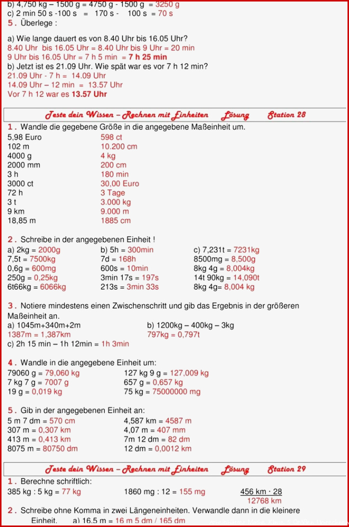 Übungsblatt zu Größen und Maßeinheiten