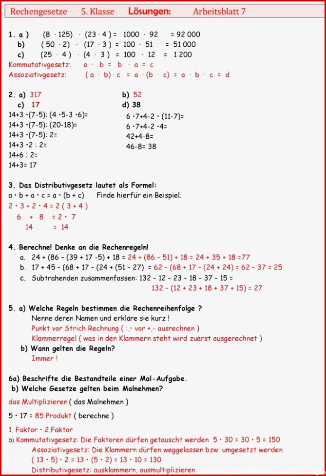 Übungsblatt zu Rechengesetze