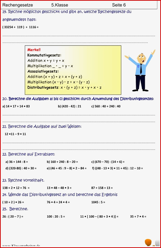Übungsblatt Zu Rechengesetze