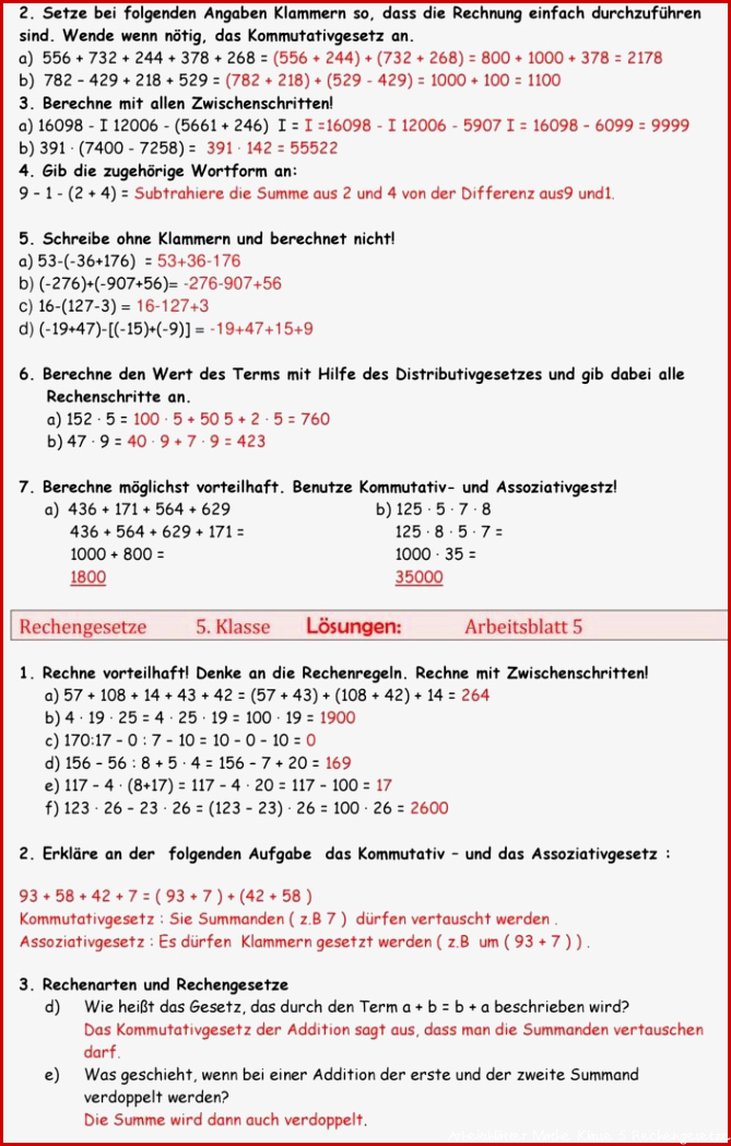 Übungsblatt zu Rechengesetze